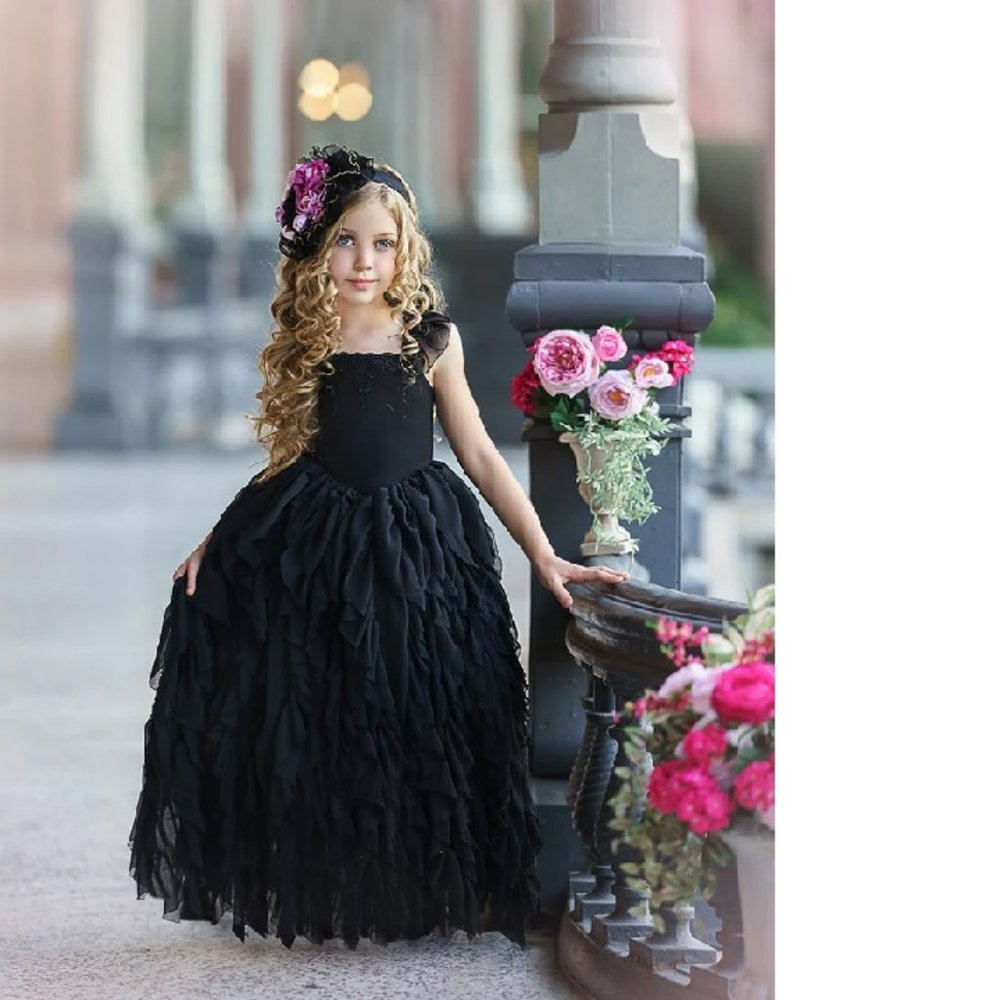 NWT Dollcake Girls storm black frothy dress gown Halloween Wedding Pagent